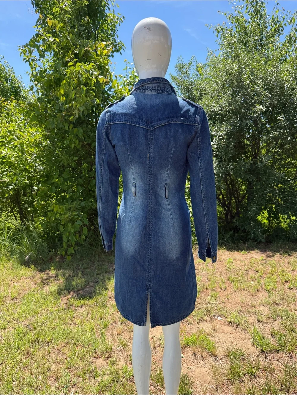 Mebon Dark Wash Denim Shirt Dress Button Front Western Style Small